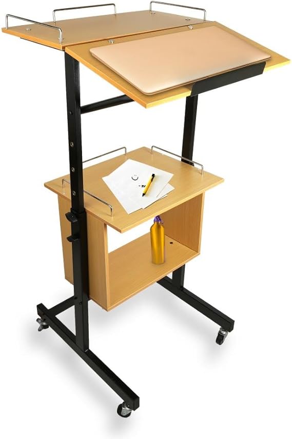 Portable Lectern Height Mobile Adjustable Podium Standing Desk
