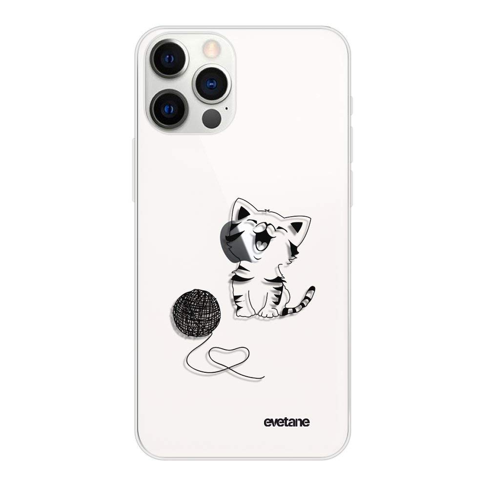 Evetane Case Compatible with iPhone 12/12 Pro Soft Silicone Solid Ultra Resistant Thin Protection Case Transparent Cat and Wool Pattern Trendy Design