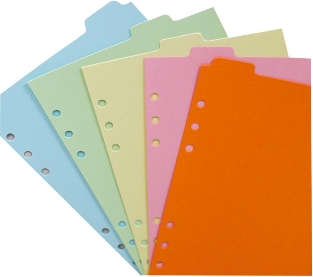 DeliverSmile A5/A6 Index Divider Tabbed Index Cards Assorted Color 4Pack White/Black/Brown/Colored Classified Lables Filler Project Sorter Pages for 6-Holes Ring Binders Notebook