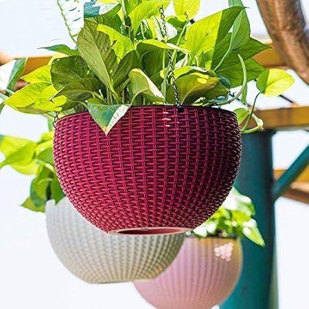 Oshi Greens Decorative Home, Garden, Office Fower Pot with Hanging Chain Red 1 pc