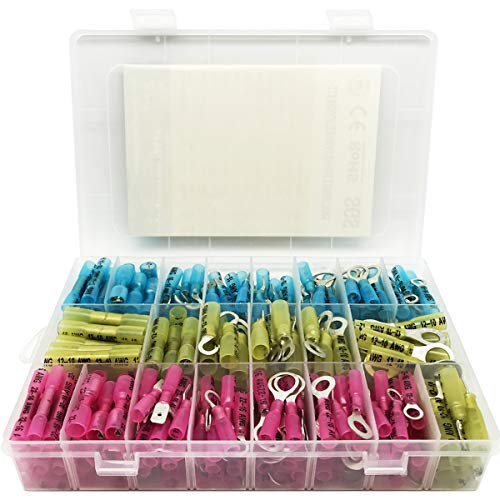 270 PCS Heat Shrink Connectors (Grade A) Marine Automotive Electrical Insulated Crimp Wire Terminal Kit - Thick Metal, Butt Ring Fork Hook and Male Female Quick Disconnect - Thumbnail 7