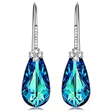 NINASUN Lucky Clover s925 Sterling Silver Teardrop Hook Dangle Earrings Swarovski Crystals Earrings for Women Birthday Gifts for Wife Anniversary Gifts for Her Christmas Gifts for Gilrfriend Daughter