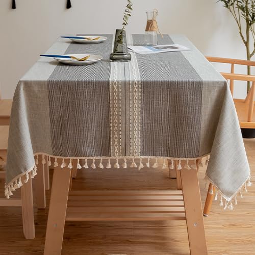Lifetooler Table Cloths Rectangle Cotton Linen Tablecloth with Tassel Anti-Wrinkle Wipe Clean Tablecloth for Kitchen Dinning Party Tabletop Decoration(Grey,55 x 102 inch)