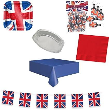 Queens Birthday Party Celebration, Union jack patriotic themed Party Decorations Tableware and Accessories party pack for 8 people