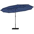PHI VILLA 15ft Large Patio Umbrellas with Base Included, Outdoor Double-Sided Rectangle Market Umbrella with Crank Handle, for Pool Lawn Garden, Blue