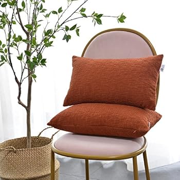 Kevin Textile Throw Pillows Cover, Cushion Covers for Chair/Sofa/Bed/Car, Comfortable Corduroy Striped, 12 x 20 Inches, Burnt Brick, Double Pieces