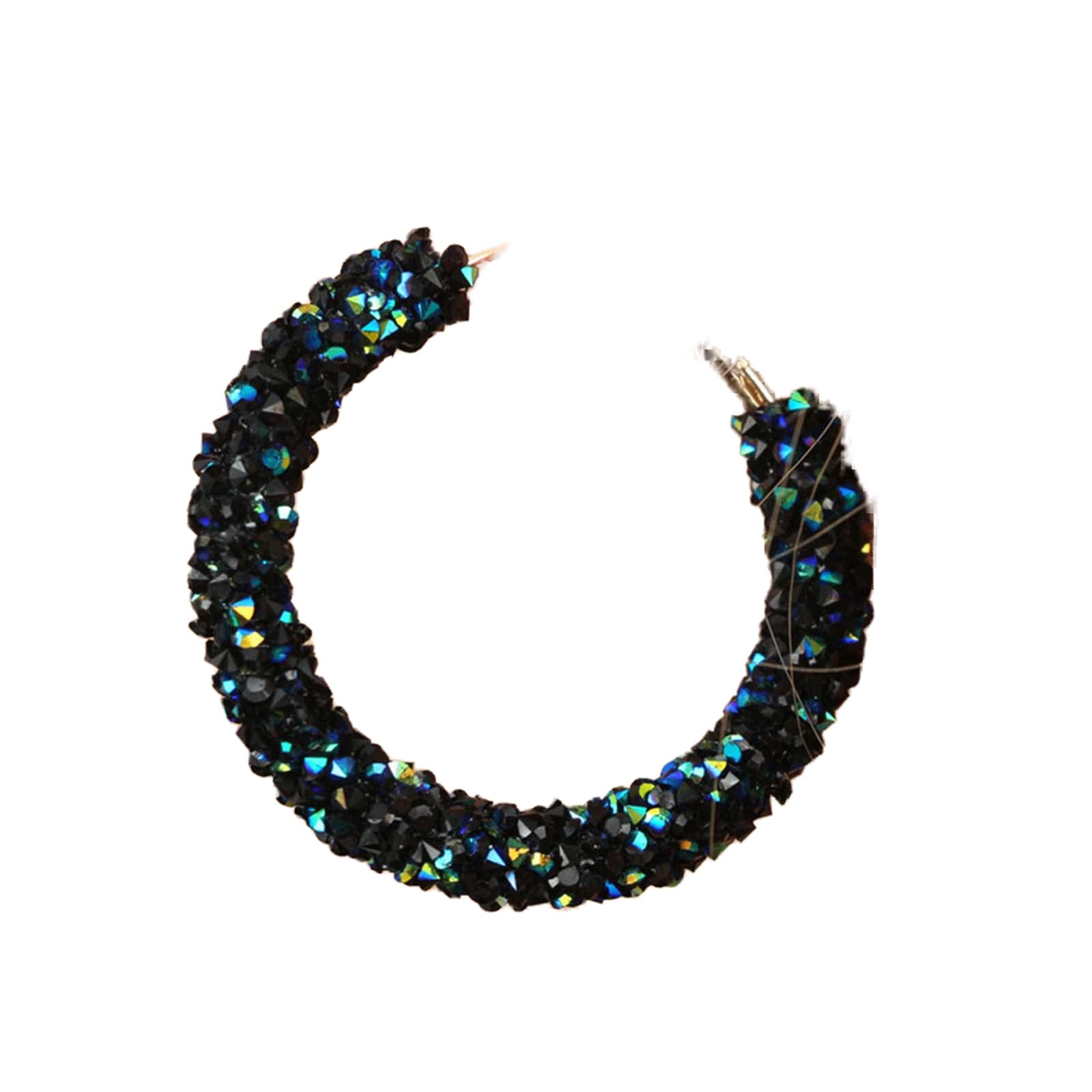Yienate Sparkly Crystal Hoop Earrings Black Green Zirconia Rhinestone Big Circle Earrings Buckle Fashion Statement Glitter Crystal Prom Party Jewelry Gifts for Women Girls