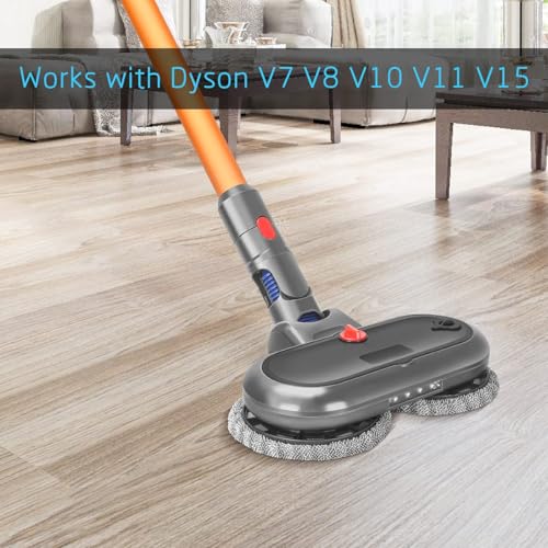 Electric Mop Attachment with Water Reservoir for Dyson V7 V8 V10 V11 V15 Vacuum Cleaners, LED Headlights, Automatic Cleaning Roller Brush for Sticky Messes and Pet Hair, for Hard Floors and Area Rugs