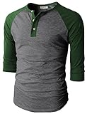 H2H Mens Active Slim Fit Raglan Baseball 3/4 Sleeve Henley Premium T-Shirt DarkGreen US M/Asia L (CMTTS0174)