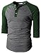 H2H Men's Slim Fit Casual Henley Raglan Baseball Knit T-Shirt with Colorblocked DarkGreen US S/Asia M (CMTTS0174)
