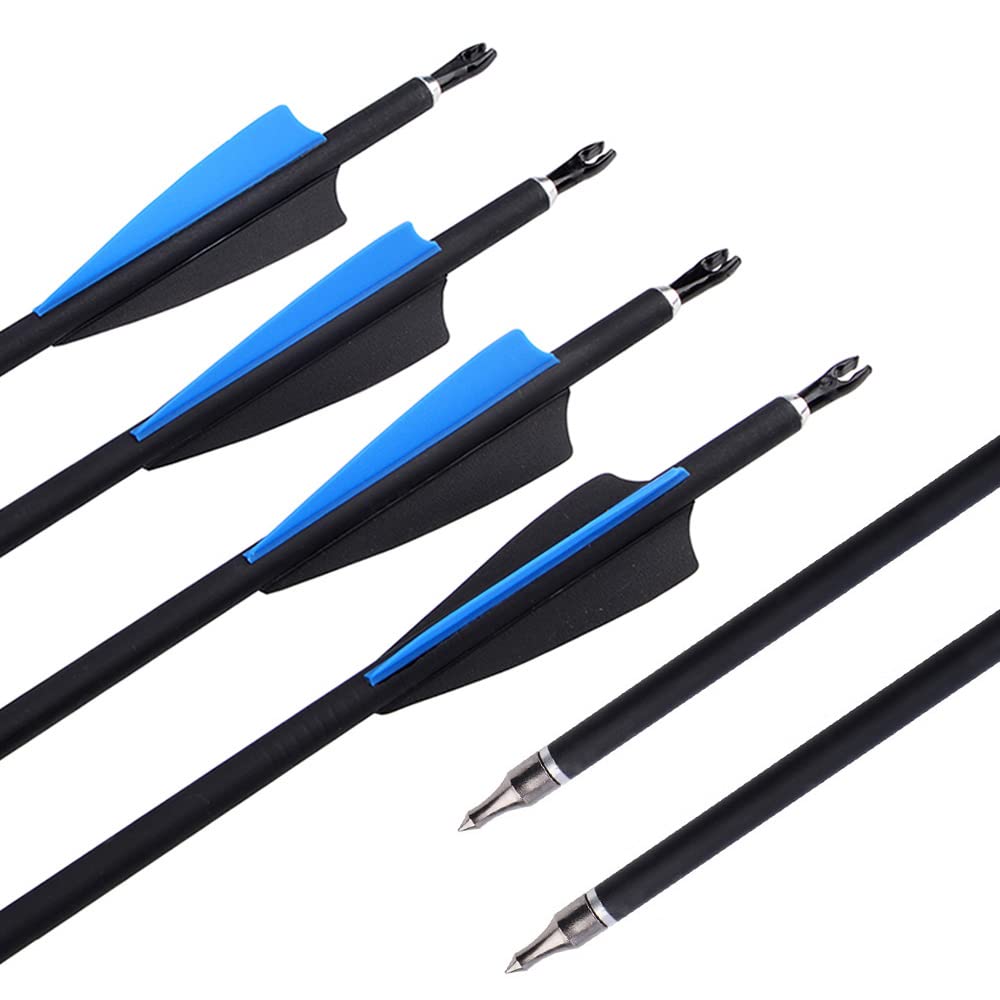 SHARROW 12pcs Archery Carbon Arrows 30 inch Hunting Target Arrows 500 Spine with Replace Broadhead for Compound and Recurve Bow (Blue)