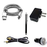 White Type C USB Cable 5 Piece Bundle Kit for ZTE Max Duo LTE : Car Charger, Wall Charger, 3' cable, Aux cable, Stylus pen.