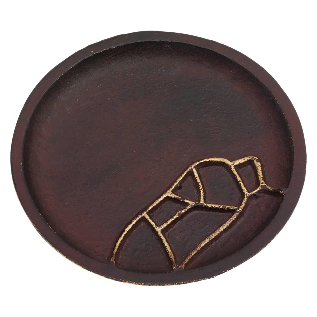 NKlaus candle plate aluminium wine red/gold Ø 12cm coaster saucer candle holder line structure 10360