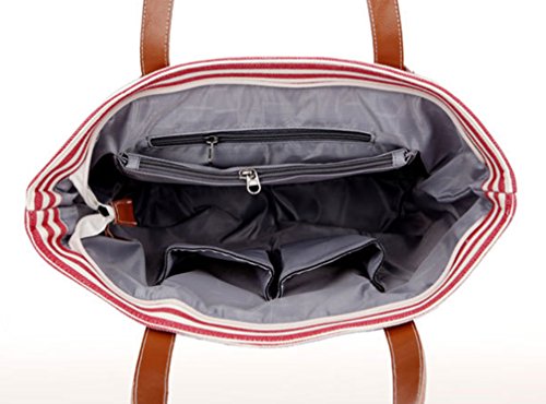 GS.Lee Womens Canvas Handbag Handmade Stripes Purse Tote Shoulder bag, Black - Thumbnail 2
