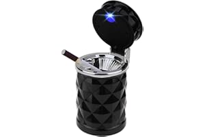 TSUGAMI Car Ashtray with Lid, Portable Smell Proof Detachable Vehicle Smoking Stand with LED Light, Smokeless Automotive Asht