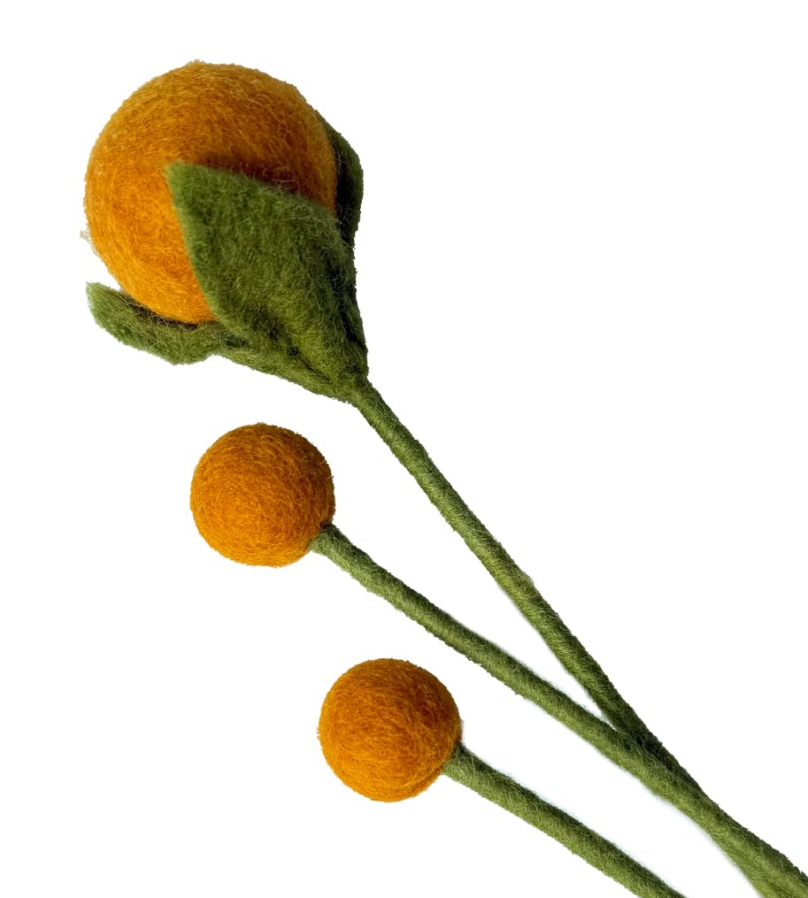 your castle Felt Flowers, Handmade Decorative Flowers, Artificial Flowers, Fair Trade, Sustainable Decoration Made of Felt, Artificial Flowers Like Real, Pack of 3 in Dark Yellow