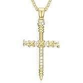 Eaxiet 14K Gold Cross Necklace Elegent Gold Nail Cross Necklace Trendy 3 Nail Cross Pendant Jewelry Gift for Women Men