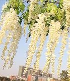3.4 Ft Realistic Romantic Classic Artificial Fake Wisteria Vine Ratta Silk Flowers for Garden Floral Decoration DIY Living Room Hanging Flower Plant Vine Home Party Wedding Simulation Decor - White, 12 Pcs