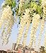 Realistic Romantic Classic Artificial Fake Wisteria Vine Ratta Silk Flowers for Garden Floral Decoration DIY Living Room Hanging Flower Plant Vine Home Party Wedding Simulation Decor (White)