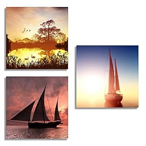 3 Piece Canvas Wall Art for Living Room Bedroom Home Artwork The Beautiful Scenery of Sunset Paintings Ready to Hang - 12"x12"x3 Panels