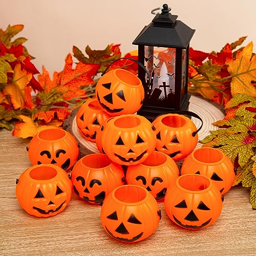 3 otters 12PCS Halloween Pumpkin Buckets, Pumpkin Candy Buckets with Handle Trick or Treat Pumpkin Baskets for Halloween Decorations Candy Bag Fillers Party Supplies