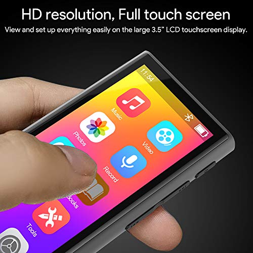 AKAMATE Mp3 Player, Music Player with Bluetooth 5.0, 3.5" Full Touchscreen, 8GB Player with 1080P HD Video, One Click Recording, Built-in Speaker, HiFi Lossless Sound, E-Book, Support up to 128GB