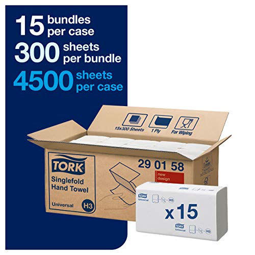 Tork Z-vouw papieren handdoeken universeel 290158 - H3 vouwhanddoeken voor papieren handdoek dispenser - 1-laags, wit… - Afbeelding 3