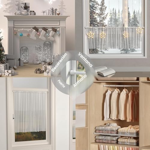 Venwemong 2 x Curtain Rod Tension 3 in 1 Extendable Without Drilling Spring 10 mm Adjustable 60 – 85 cm for Window Frames, Windows, Kitchen Cabinets, Shelves, Easy Installation without Construction