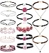 Tpocean 14 PCS Double Layer Lace Velvet Choker Set Necklace Leather Pink Floral Choker for Women Girls Teens Party Choker Jewelry Set Gifts