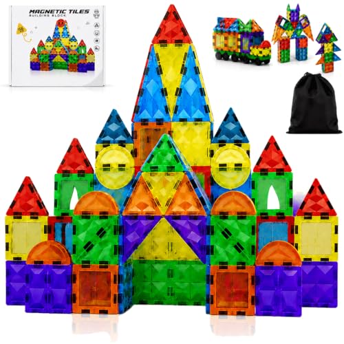 156PCS Magnetic Tiles STEM Building Toys Set with 2 Cars, Sensory Stacking Magnetic Blocks for Toddlers & Kids, Ideal for Preschool Montessori Toys Christmas Birthday Gifts for Boys & Girls Ages 3+