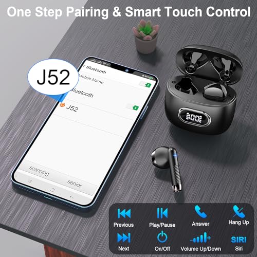 Bluetooth Headphones, In-Ear Headphones, Wireless Bluetooth 5.4, Deep Bass, 6D Stereo Ear Buds, 50 Hours ENC Noise Cancelling Earphones, EQ via App, USB-C, IPX7 Waterproof Sports Headphones iOS