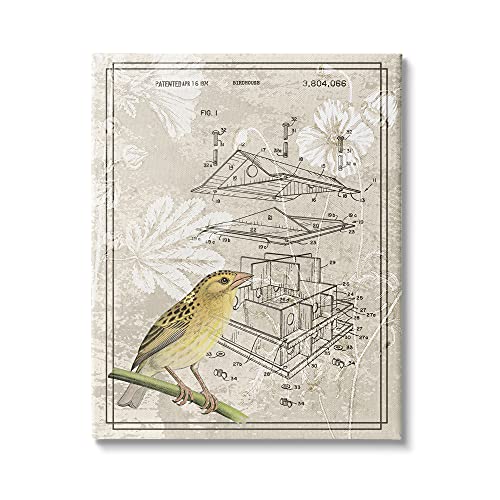 Stupell Industries Vintage Bird House Patent, 36 x 48 Inch Canvas Wall Art