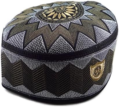 Alwee ALW006 Muslim Prayer Headware Kufi Hat Men Islam Skull Cap Ramadan Eid Gift (23 Inch (58.5 cm.), Brown)