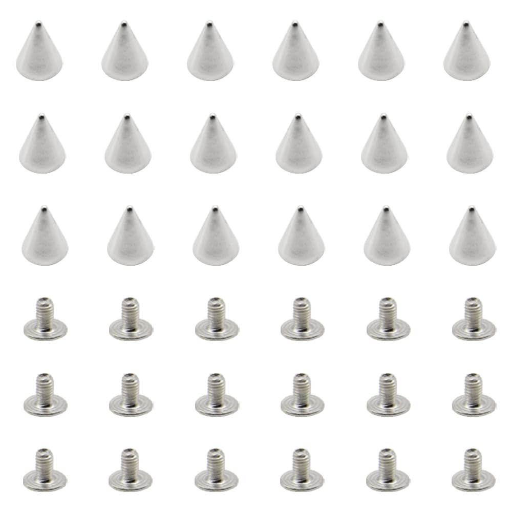 CEEYSEE 100Sets Cone Spikes Studs with Screw 7x10mm Punk Metal Rivets Bullet Cone Spikes for DIY Belt Bags Shoes Clothing Decoration Shoes Craft (Silver/7x10mm)