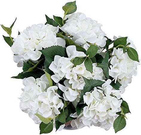 4pcs White Hydrangea Flower Fabric Real Touch for Wedding Bouquet Floral Arrangement Home Hotel Ornament Party Décor - Long Stemmed - PF115