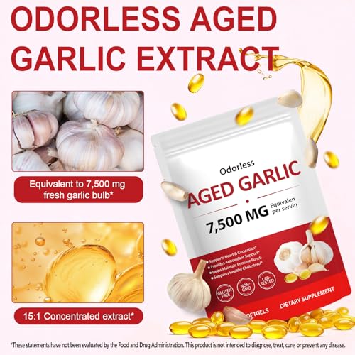Aged Garlic Extract Softgels | Odorless Garlic, 15:1 Extract & Low-Temp 2-Year Aging for Heart/Circulation Health/Immune Support, Rich in Antioxidant, Swallow It Whole, Gentle & Natural|300Pcs