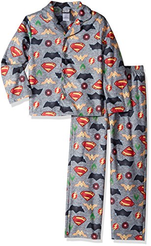 Justice League Big Boys' Heroes 2-Piece Pajama Coat Set, Shields Gray, 8