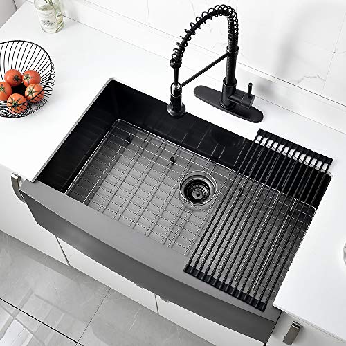 Bokaiya 33 Farmhouse Apron Sink Black 16 Gauge 10 Inch Deep Single Bowl