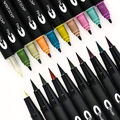 Writech Dual Tip Brush Pens Markers Fine and Brush Tips Assorted 10