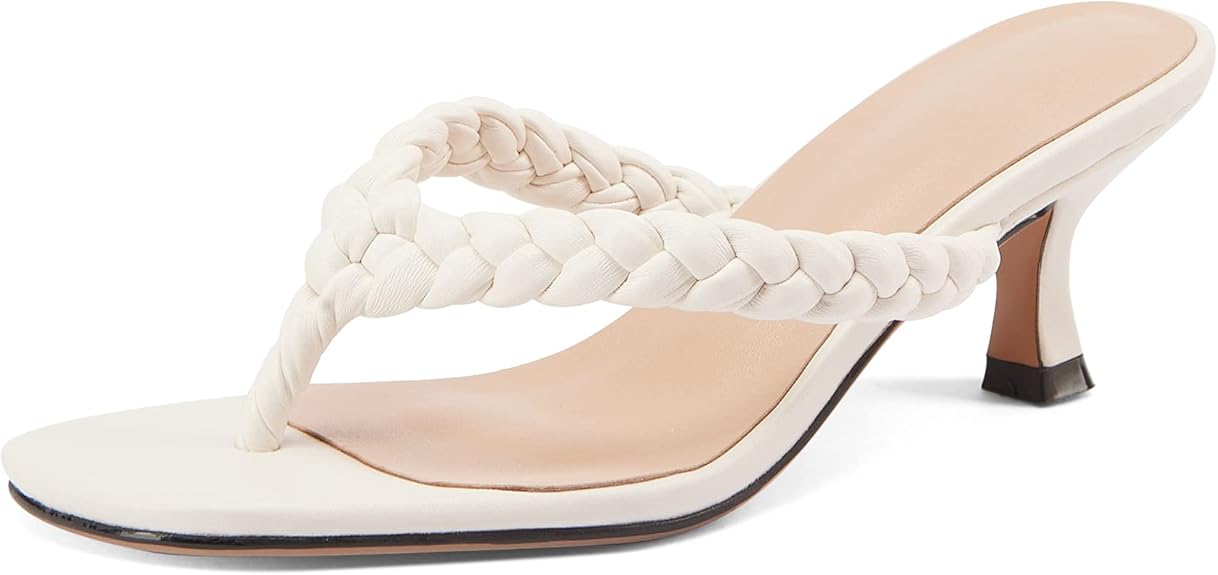 Amazon.com | Women's Braided Heeled Sandals Kitten Heels Flip Flops Square Open Toe Stiletto 