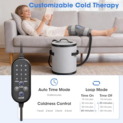 Máquina de crioterapia con temporizador programable – máquina de hielo portátil para rodilla postoperatoria, manguito y venda de enfriamiento reutilizables para cadera, tobillo y muslo