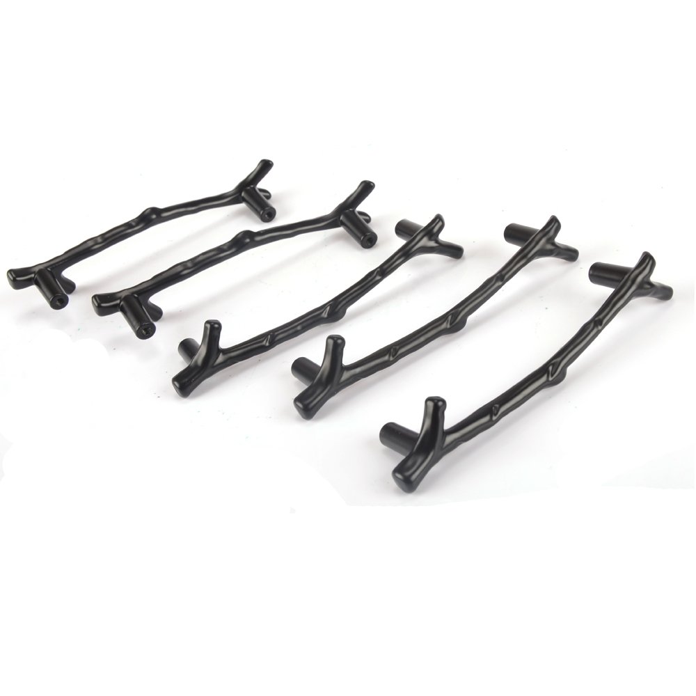 MyArmor 10pcs Modern Zinc Alloy Tree Branch Twigs Knob Pull Handle 122mm Length Minimalist Creative for Kitchen Cabinet Cupboard Closet Drawer Furniture Kids Bedroom (Black)