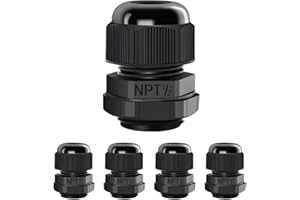 LeMotech 5 Pack NPT 1/2" Cable Glands Waterproof Adjustable 6-12mm Cable Connectors Black Nylon Joints with Gaskets