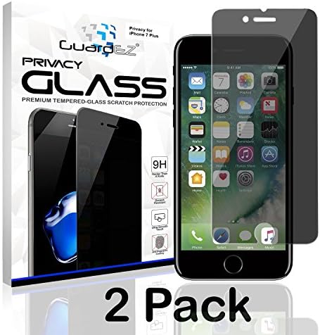 2 Pack GuardEZ iPhone 7 Plus Privacy Screen Protector , Anti-Spy iPhone 7 Plus Tempered Glass Screen Cover 9H Hardness and Easy Install Screen Protector for Apple iPhone 7 Plus 5.5 Inch