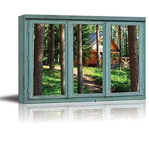 Modern Cabin in a Forest Facing The Sun Through The Pine Trees - Canvas Art Home Art - 24x36 inches