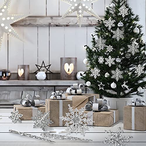 VGOODALL 48pcs Christmas Snowflake Icicle Decorations, Snowflake Icicles Ornaments Set Acrylic Christmas Ornaments for Christmas Tree Outdoor Party Decoration Craft Projects