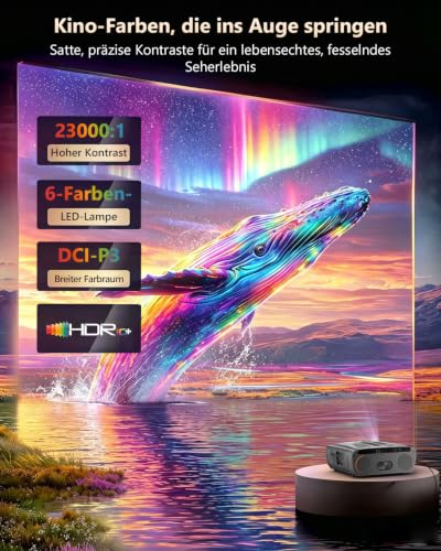 4K Projector UHD 2300 ANSI Daylight Projector Indoor Home Cinema HDR10 WiFi6 Bluetooth NFC Smart Android Projectors Auto Focus/Trapezoidal Correction HDMI ARC USB WLAN Streaming Apps Cinema Gaming