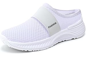 Women's Slip-On Mules Breathable Mesh Summer Slippers Lightweight Soft Sole Casual Shoes for Daily Wear (White)