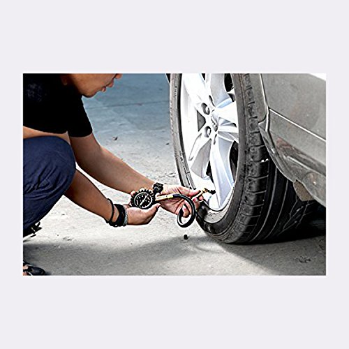 High-precision Tire Pressure Gauge (60-100 PSI) ,Premium Braided Hose, Solid Brass Hardware, Best For Any Heavy Duty Car, Truck, Motorcycle, RV and so on (Gold, 100psi)