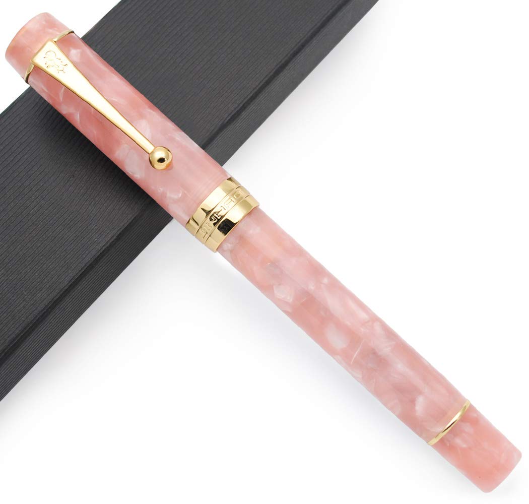 JINHAO Century Tofu 100 18KGP Golden Plated Resin Fountain Pen (Pink, Medium Nib)